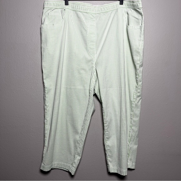 Quacker Factory Women Pants 1X Green White Gingham Capri Pull On Picnic Casual - Picture 1 of 7